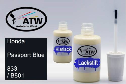 Honda, Passport Blue, 833 / B801: 20ml Lackstift + 20ml Klarlack - Set, von ATW Autoteile West.